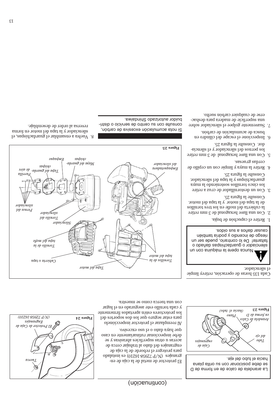 Mantenimiento cada 50 horas (continuación), Cada 135 horas mantenimiento | Shindaiwa 81532 User Manual | Page 24 / 36