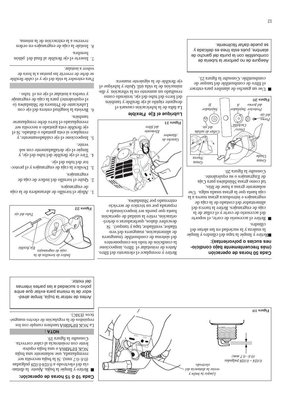 Mantenimiento cada 10/15 horas, Mantenimiento cada 50 horas | Shindaiwa 81532 User Manual | Page 25 / 36