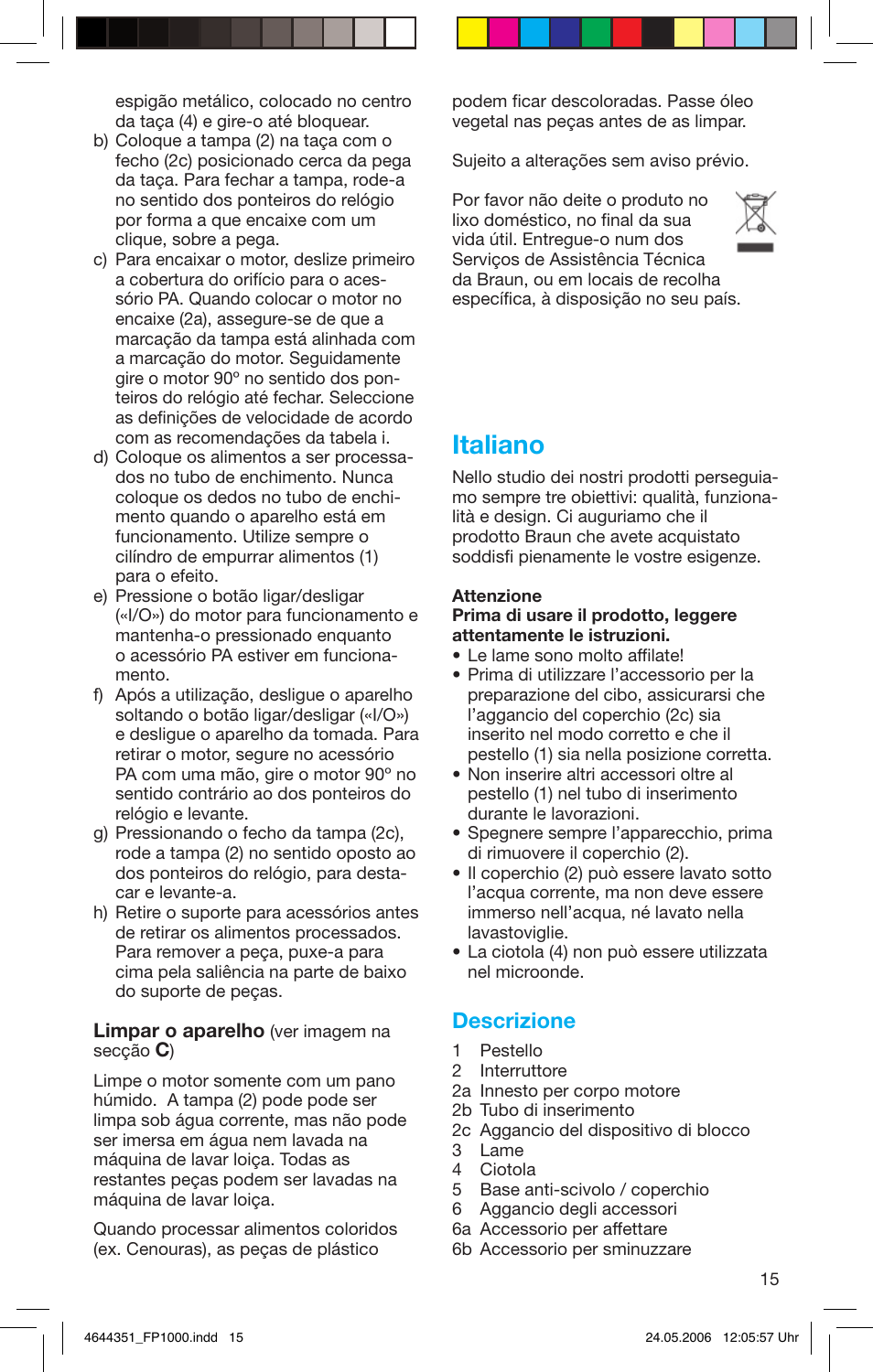 Italiano, Descrizione | Braun Multiquick FP 1000 User Manual | Page 15 / 57