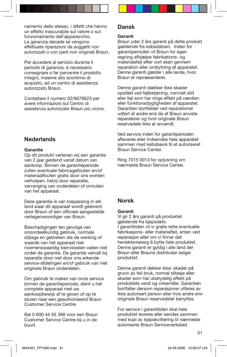 Nederlands, Dansk, Norsk | Braun Multiquick FP 1000 User Manual | Page 51 / 57