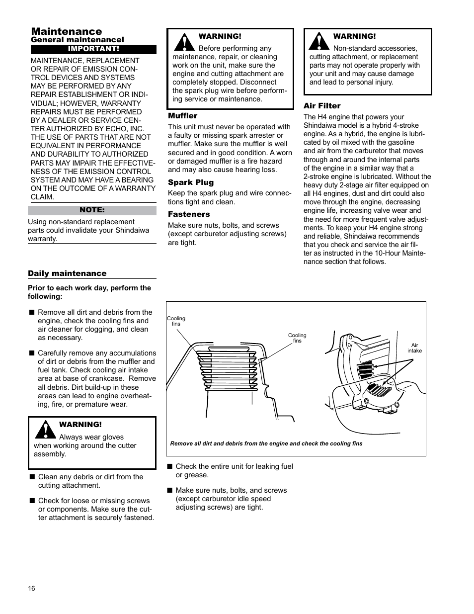 Maintenance | Shindaiwa C254 User Manual | Page 16 / 32