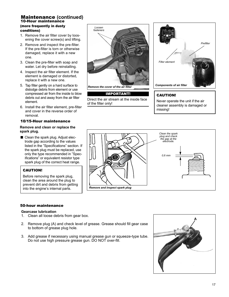 Maintenance (continued) | Shindaiwa C254 User Manual | Page 17 / 32