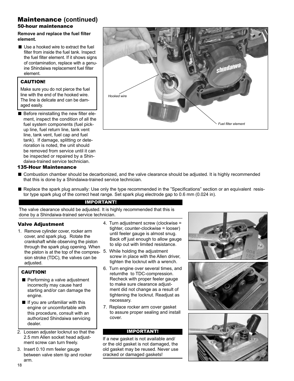 Maintenance (continued) | Shindaiwa C254 User Manual | Page 18 / 32