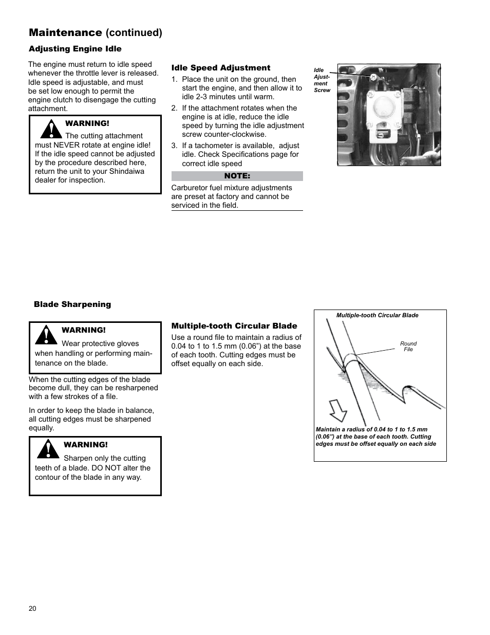 Maintenance (continued) | Shindaiwa C254 User Manual | Page 20 / 32