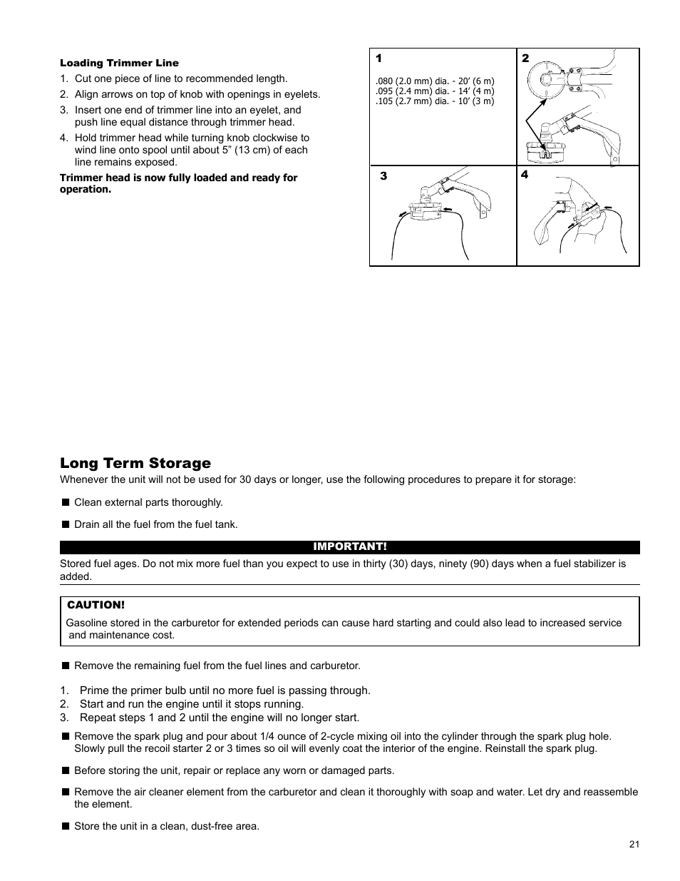 Long term storage | Shindaiwa C254 User Manual | Page 21 / 32