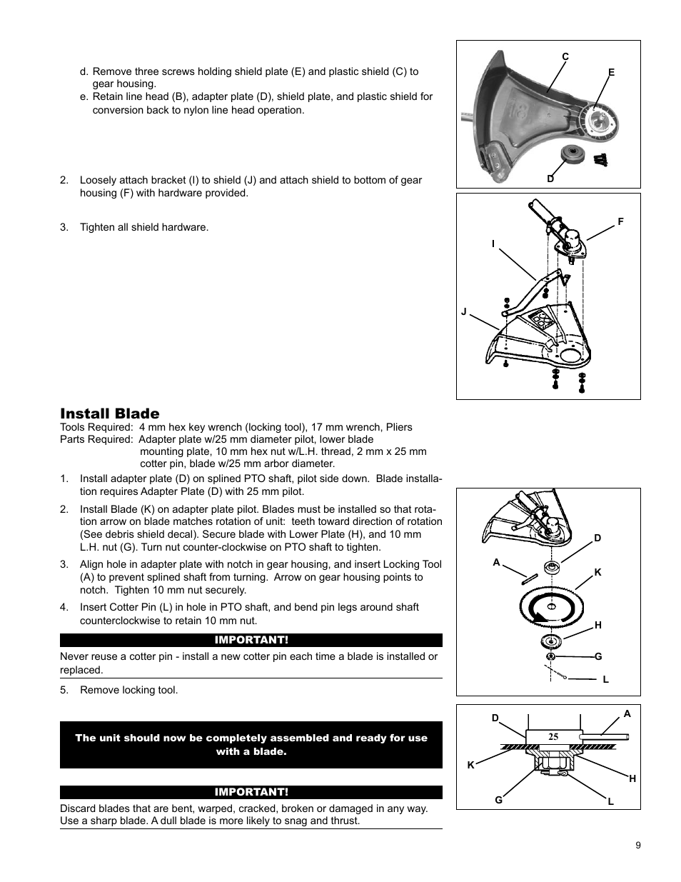 Install blade | Shindaiwa C254 User Manual | Page 9 / 32