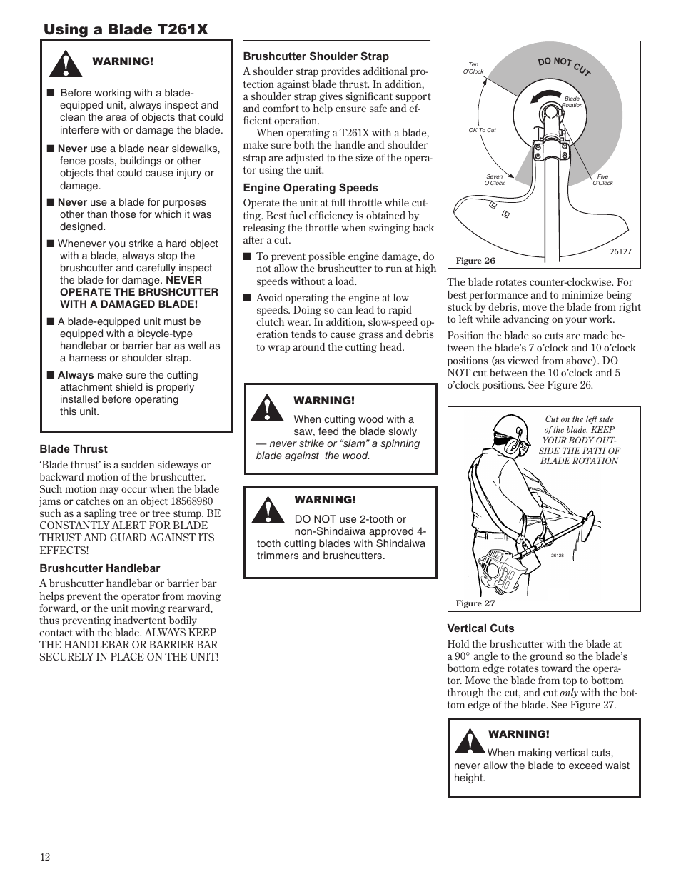 Using a blade t261x | Shindaiwa 81605 User Manual | Page 12 / 40