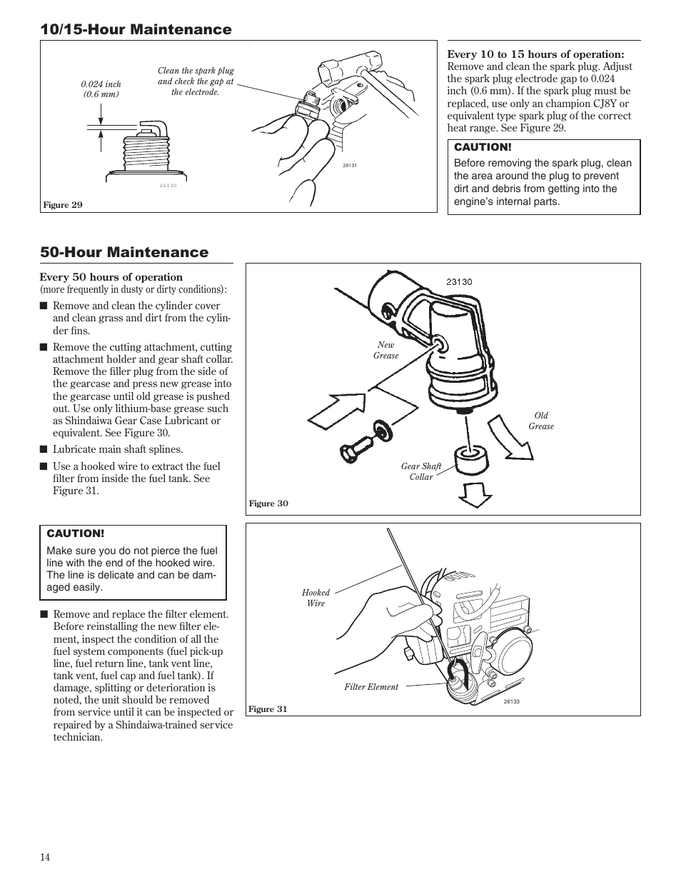 Hour maintenance, 10/15-hour maintenance | Shindaiwa 81605 User Manual | Page 14 / 40