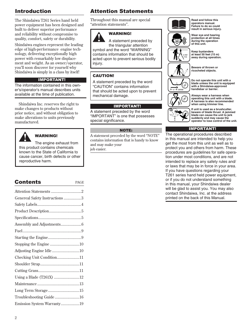 Shindaiwa 81605 User Manual | Page 2 / 40