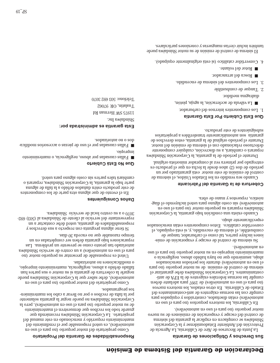 Declar ación de garantía del sistema de emisión | Shindaiwa 81605 User Manual | Page 22 / 40