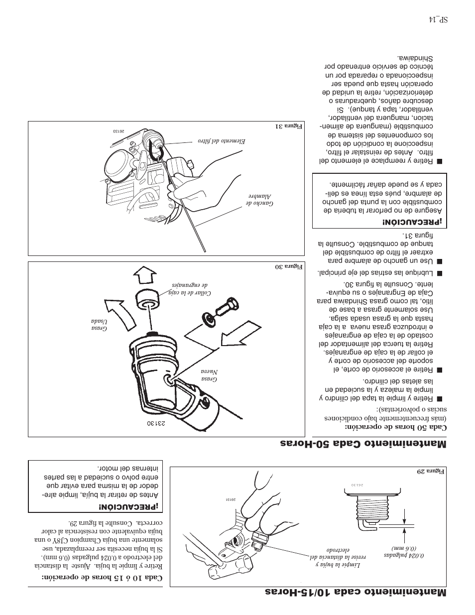 Mantenimiento cada 50-horas, Mantenimiento cada 10/15-horas | Shindaiwa 81605 User Manual | Page 27 / 40