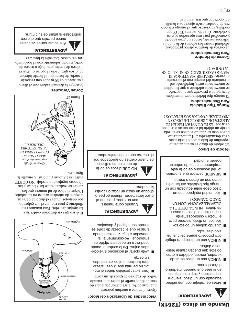 Usando un disco (t261x) | Shindaiwa 81605 User Manual | Page 29 / 40