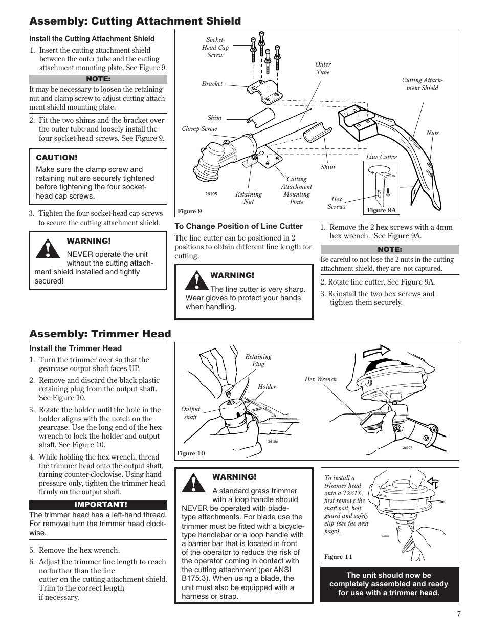 Assembly: trimmer head, Assembly: cutting attachment shield | Shindaiwa 81605 User Manual | Page 7 / 40