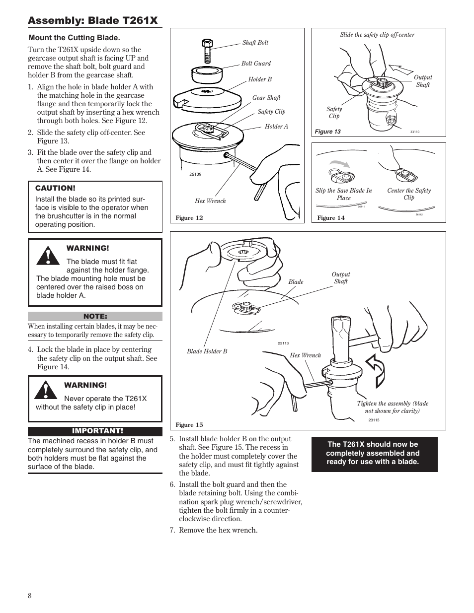 Assembly: blade t261x | Shindaiwa 81605 User Manual | Page 8 / 40