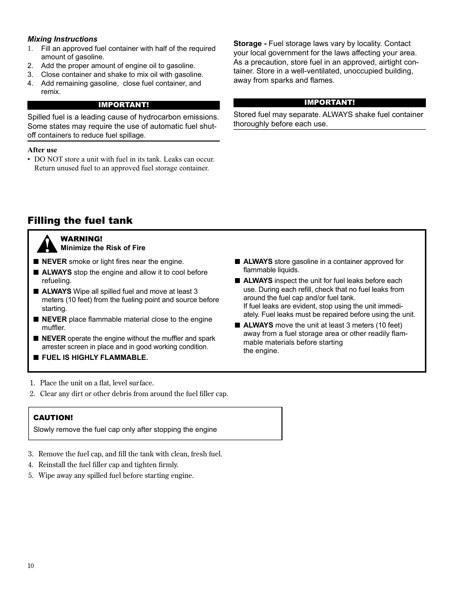 Filling the fuel tank | Shindaiwa PowerBroom PB270 User Manual | Page 10 / 28