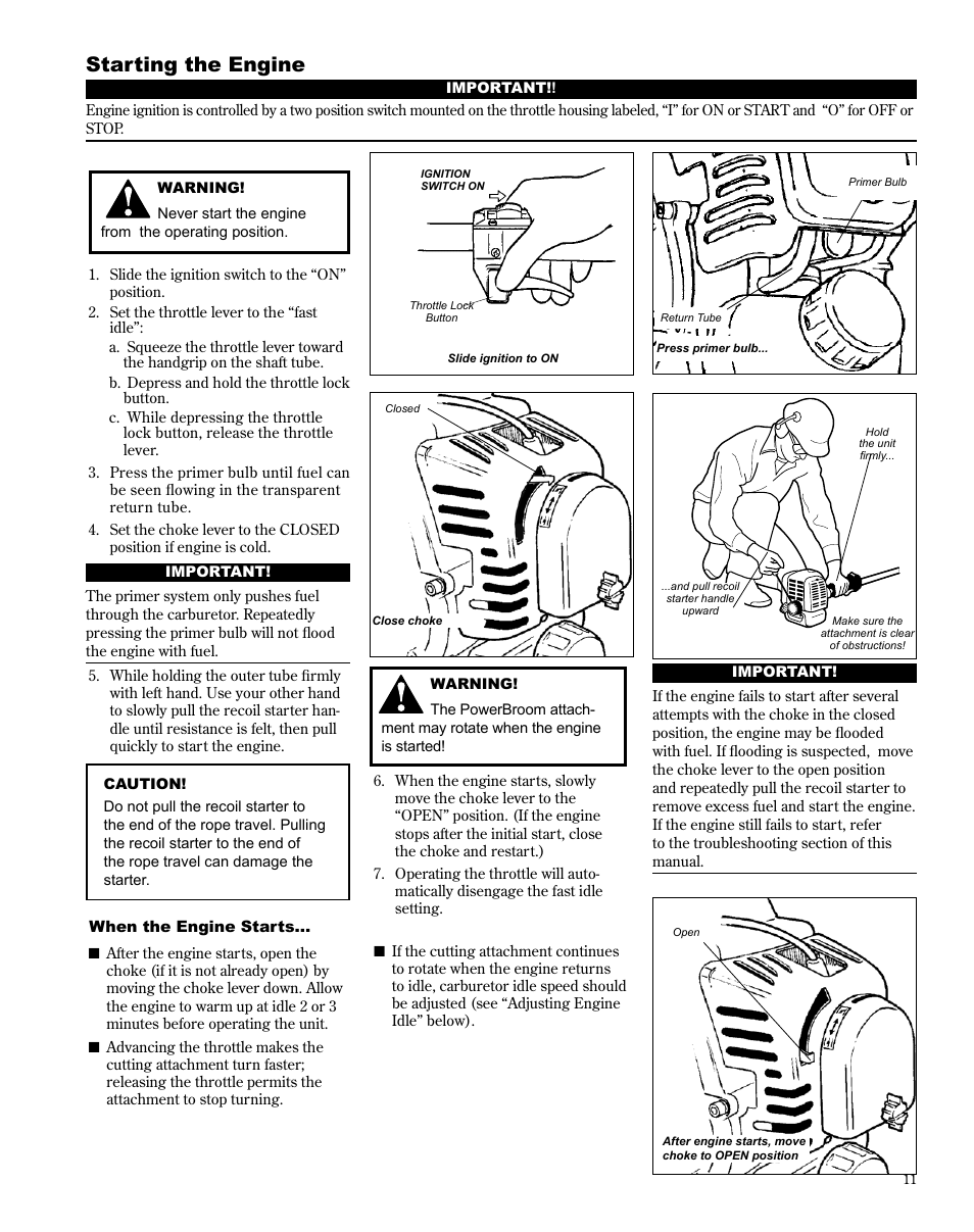 Starting the engine | Shindaiwa PowerBroom PB270 User Manual | Page 11 / 28