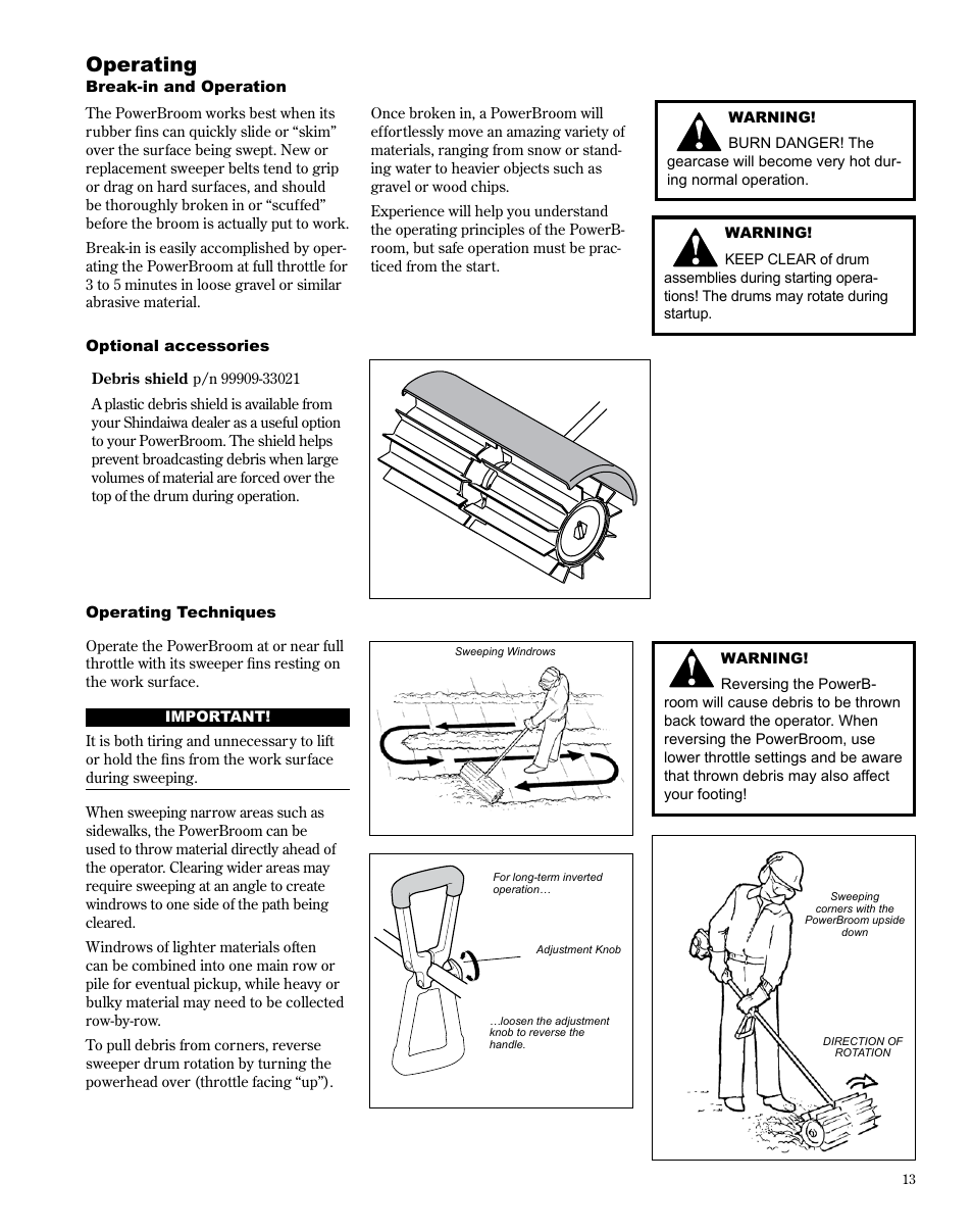 Operating | Shindaiwa PowerBroom PB270 User Manual | Page 13 / 28