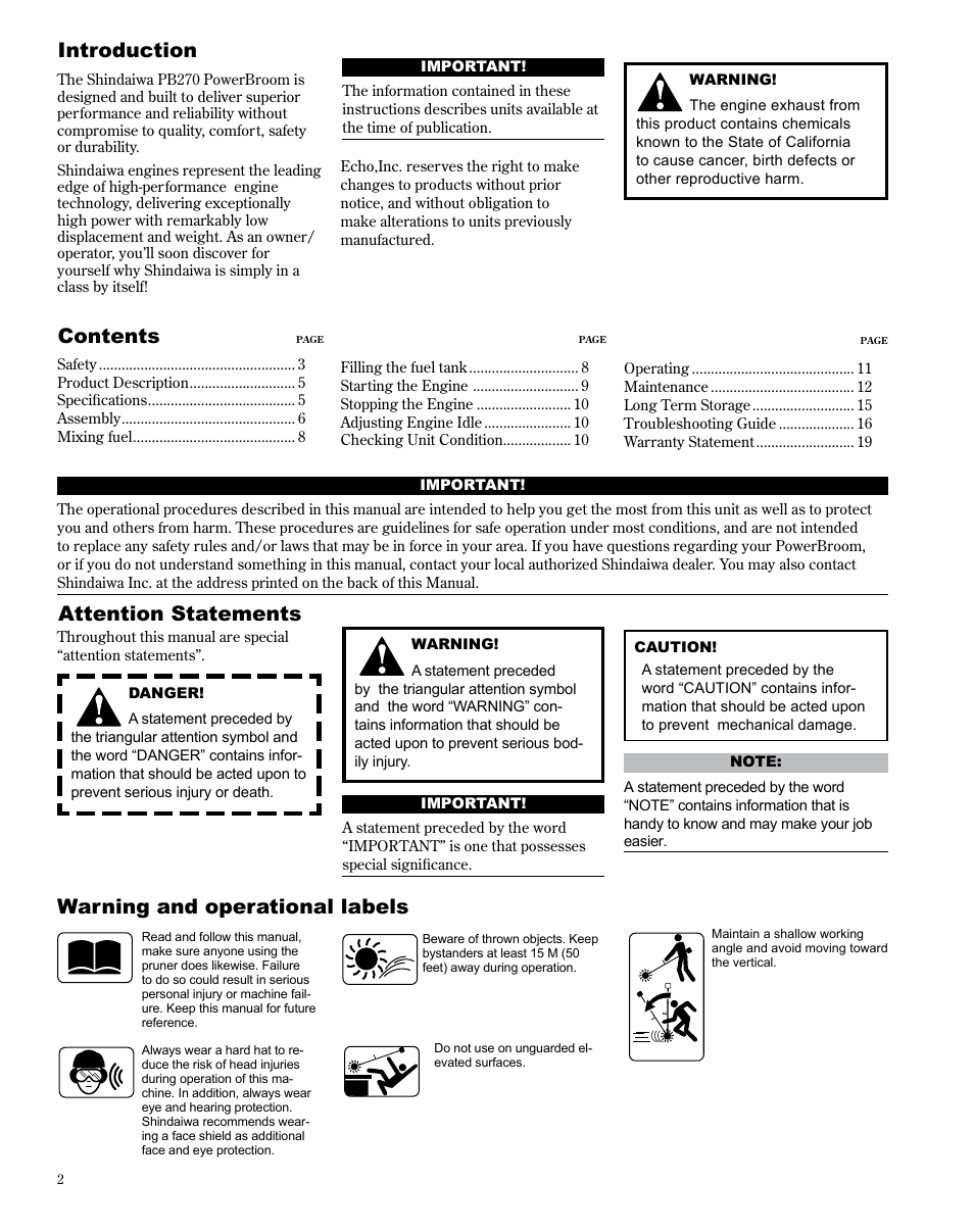 Shindaiwa PowerBroom PB270 User Manual | Page 2 / 28