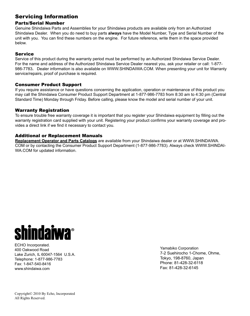 Servicing information | Shindaiwa PowerBroom PB270 User Manual | Page 28 / 28