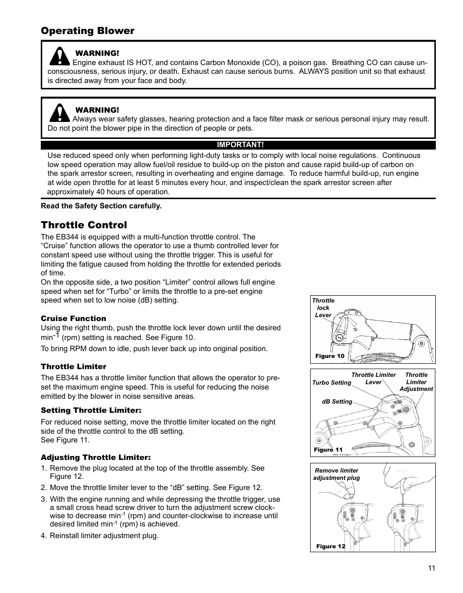 Operating blower, Throttle control | Shindaiwa EB344EF13 User Manual | Page 11 / 28