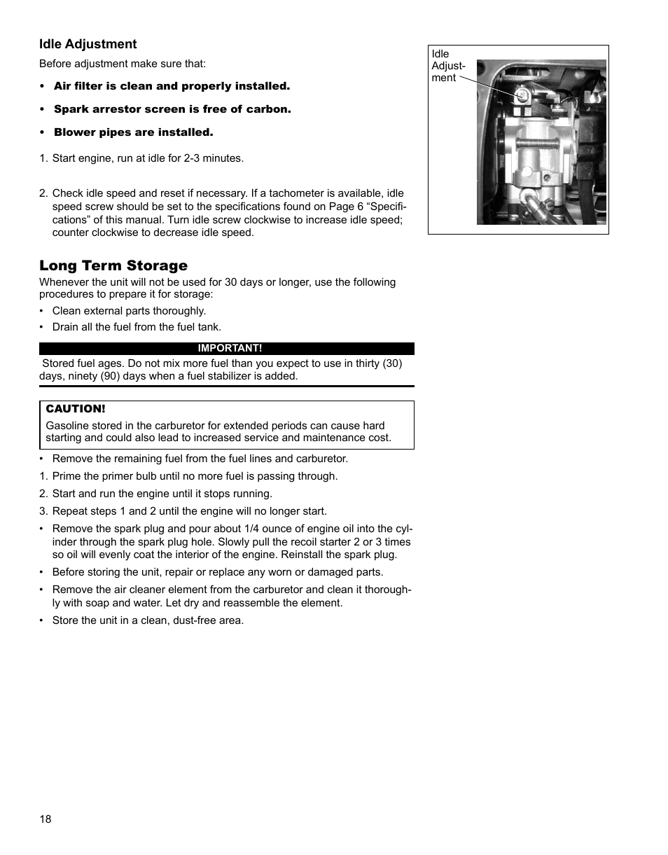 Long term storage | Shindaiwa EB344EF13 User Manual | Page 18 / 28