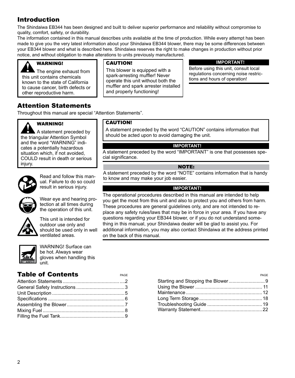 Shindaiwa EB344EF13 User Manual | Page 2 / 28