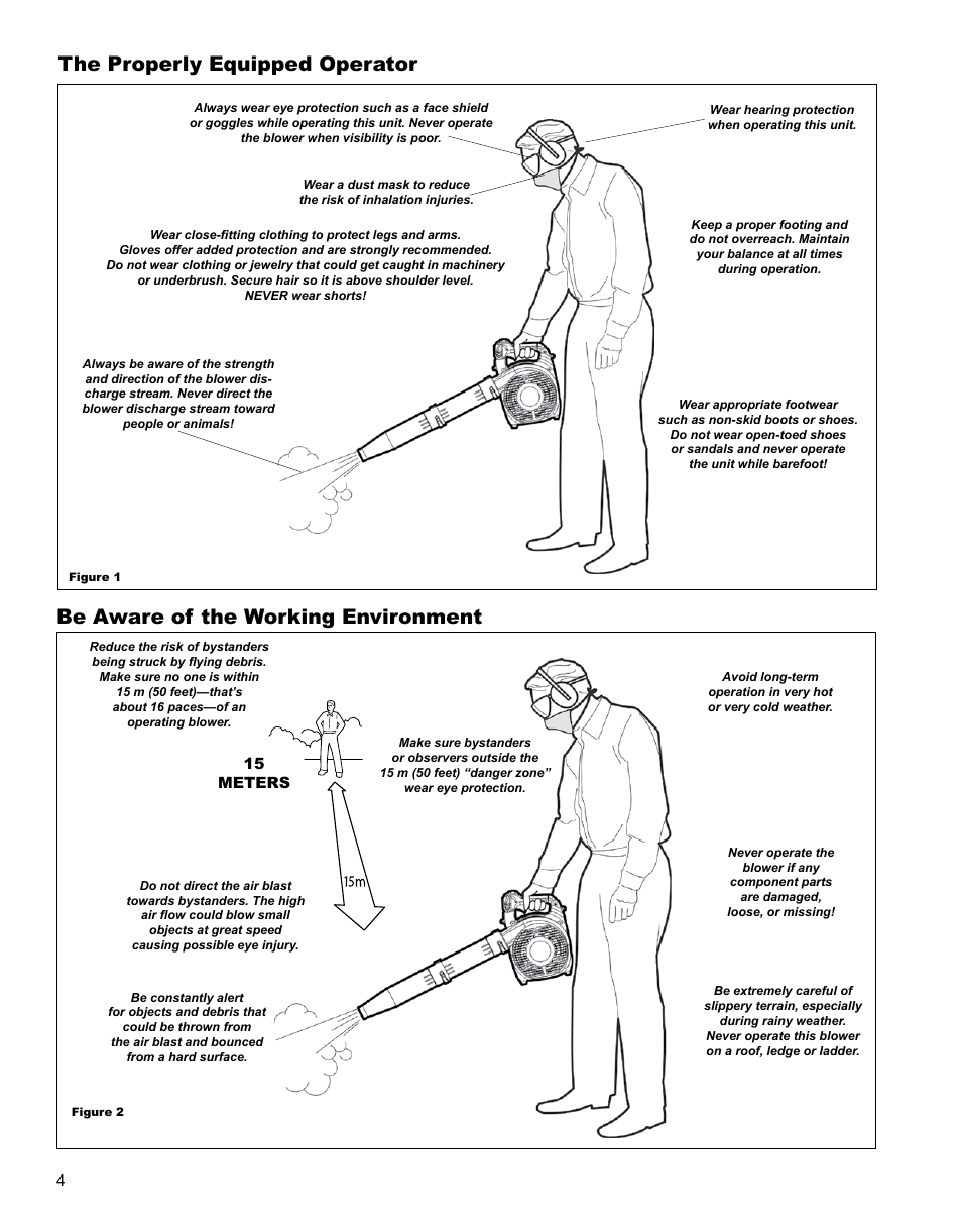 Be aware of the working environment, The properly equipped operator | Shindaiwa EB344EF13 User Manual | Page 4 / 28