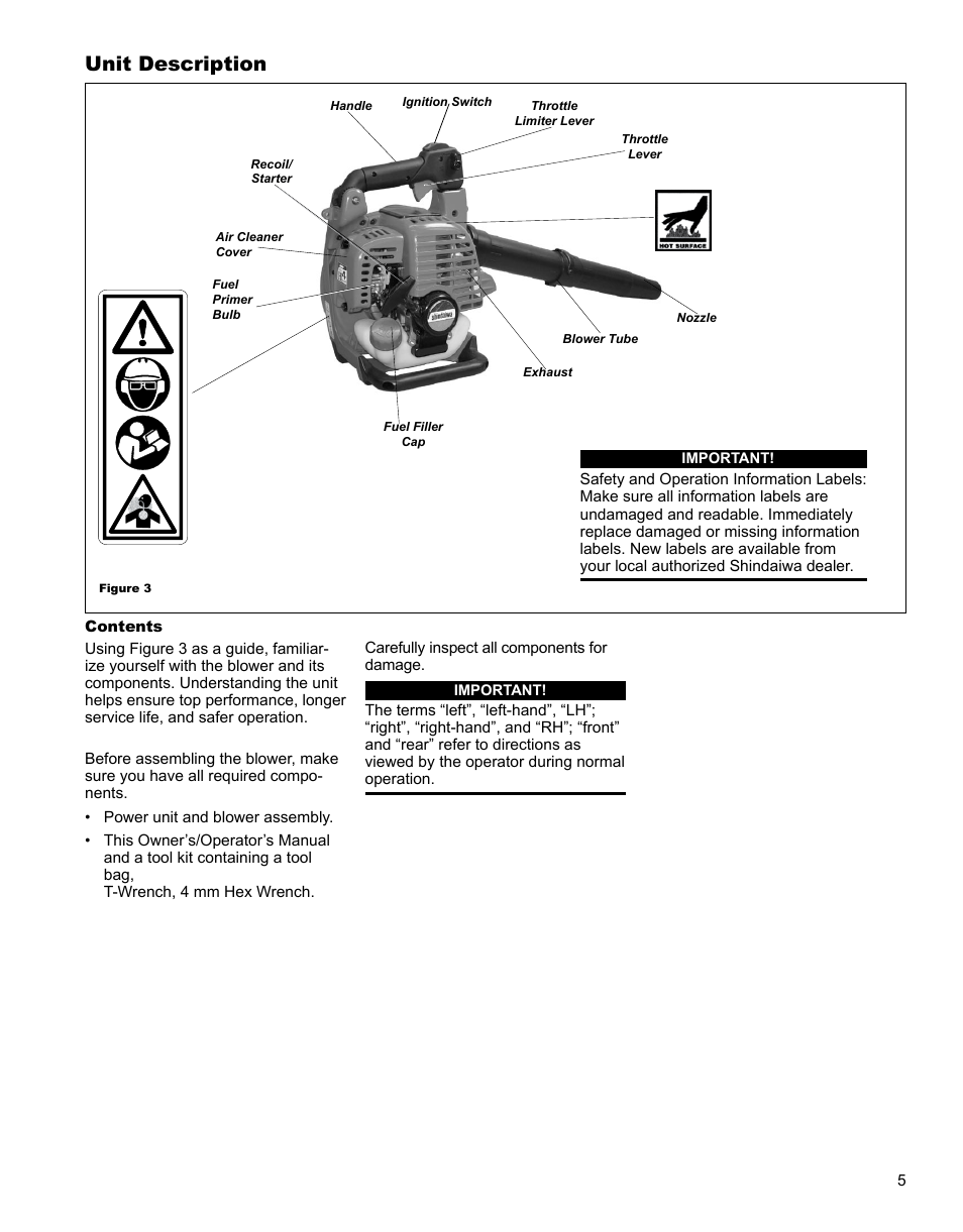 Unit description | Shindaiwa EB344EF13 User Manual | Page 5 / 28