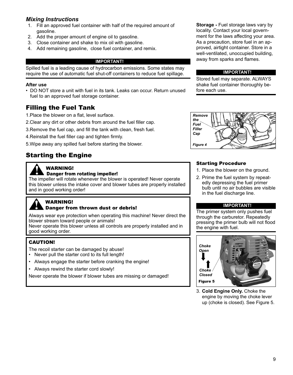 Filling the fuel tank starting the engine | Shindaiwa EB344EF13 User Manual | Page 9 / 28