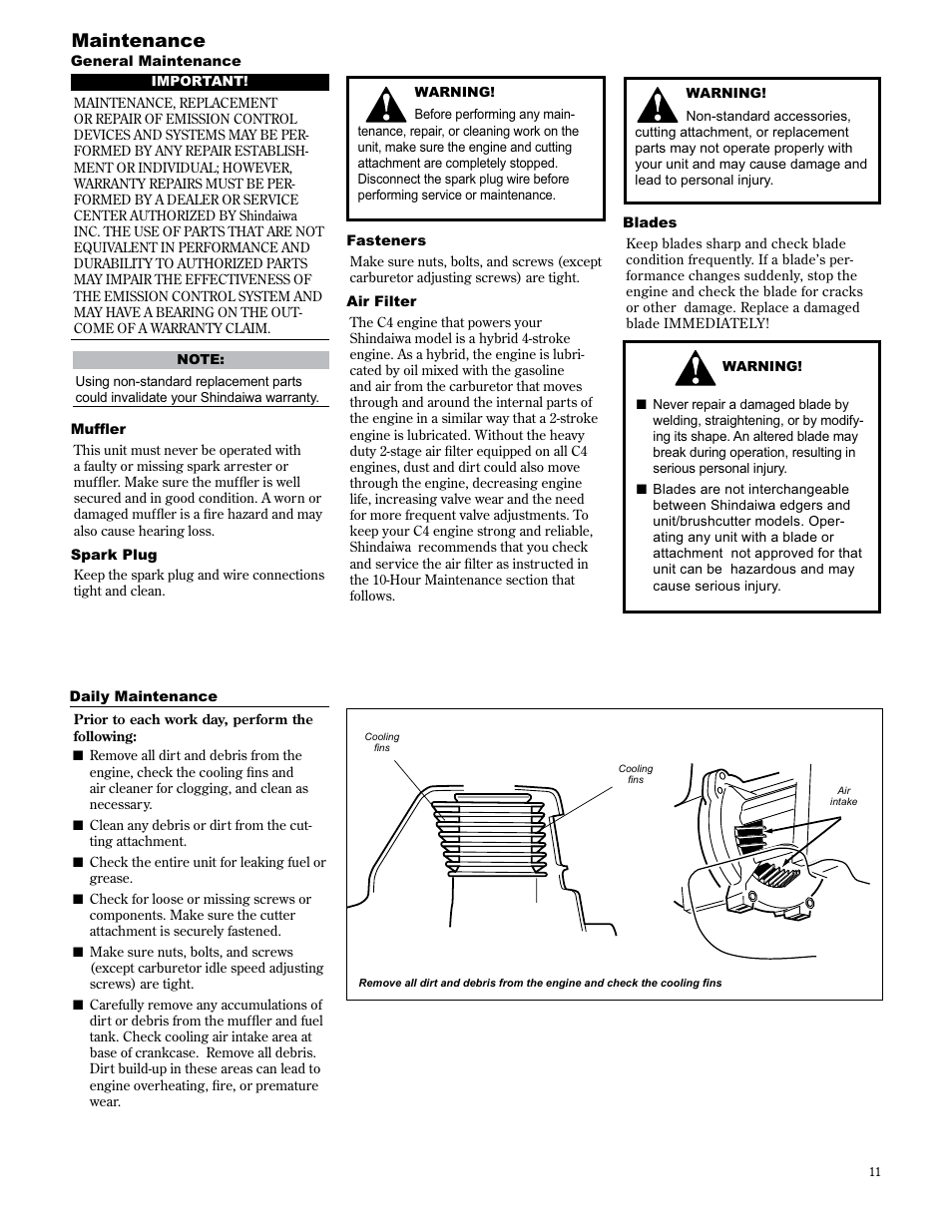 Maintenance | Shindaiwa 89307 User Manual | Page 11 / 60