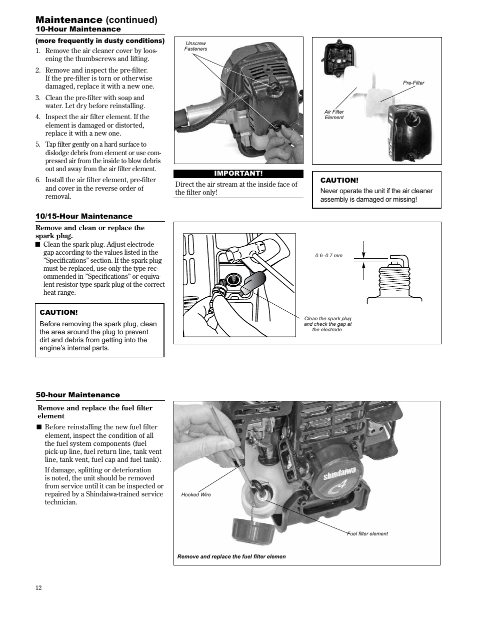 Maintenance (continued) | Shindaiwa 89307 User Manual | Page 12 / 60