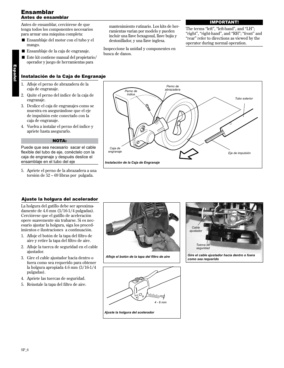 Ensamblar | Shindaiwa 89307 User Manual | Page 26 / 60