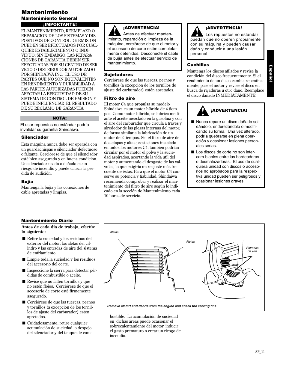 Mantenimiento | Shindaiwa 89307 User Manual | Page 31 / 60