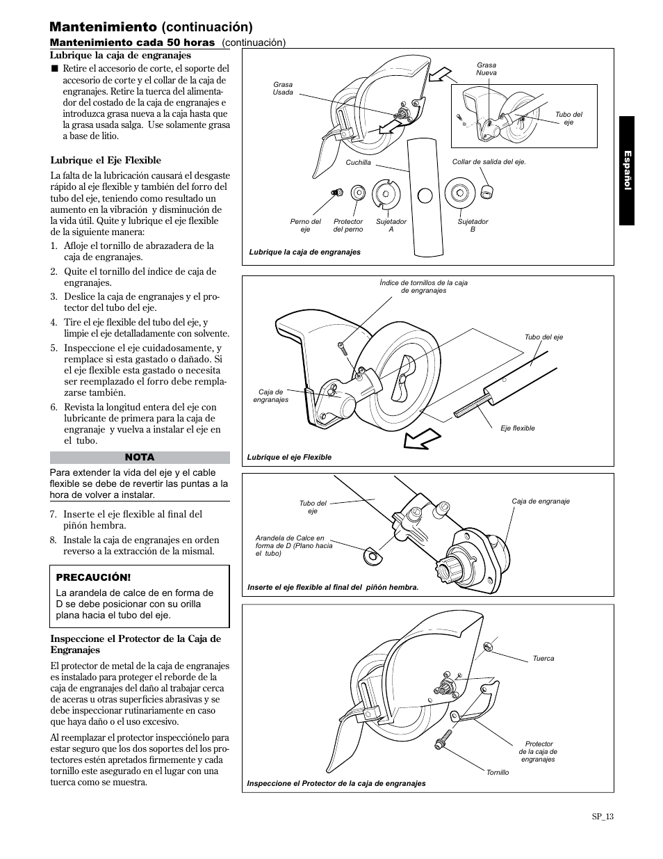 Mantenimiento (continuación) | Shindaiwa 89307 User Manual | Page 33 / 60