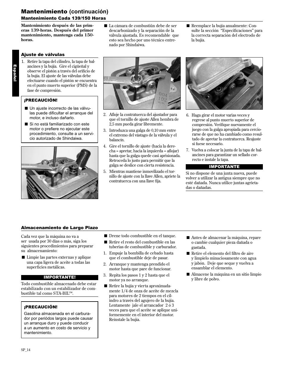 Mantenimiento (continuación) | Shindaiwa 89307 User Manual | Page 34 / 60