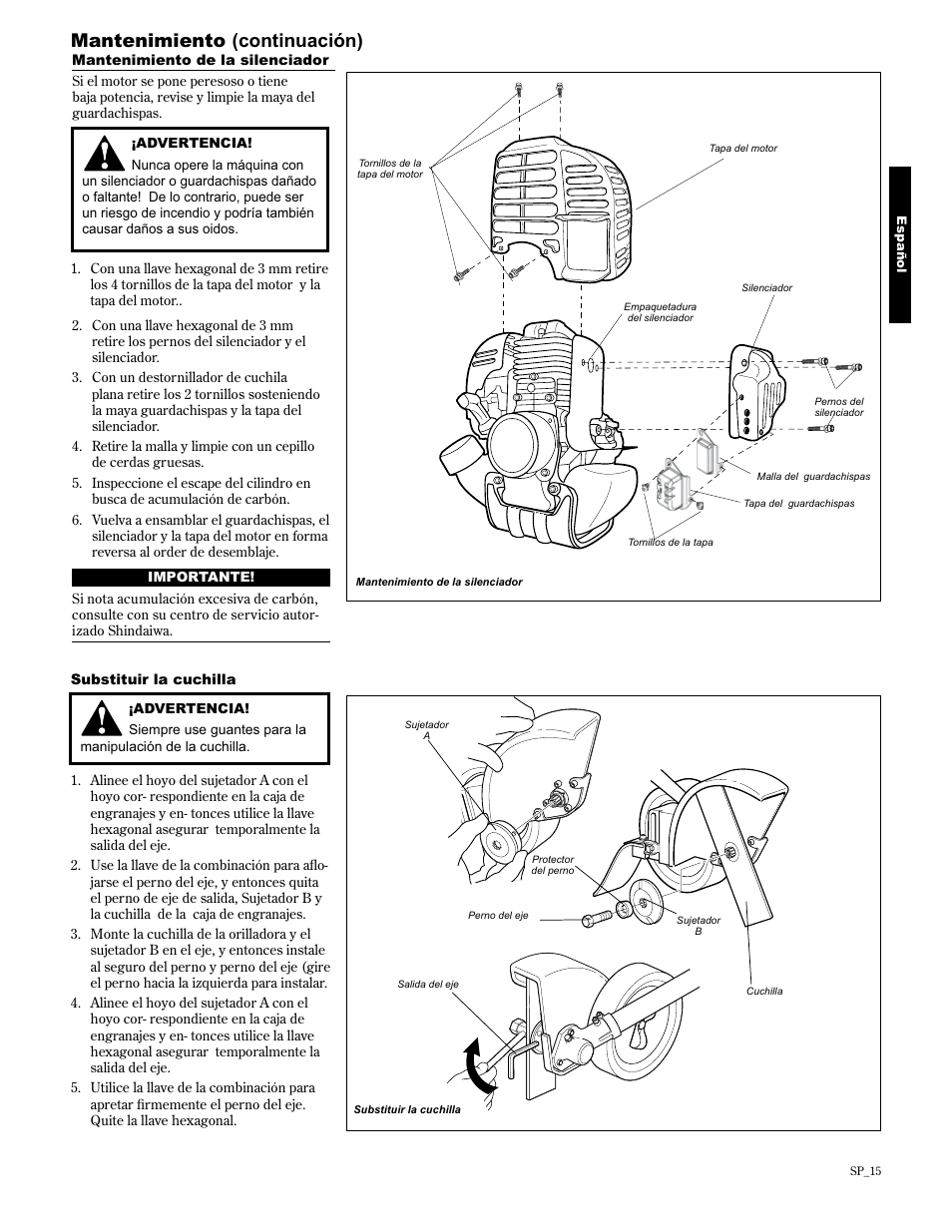 Mantenimiento (continuación) | Shindaiwa 89307 User Manual | Page 35 / 60