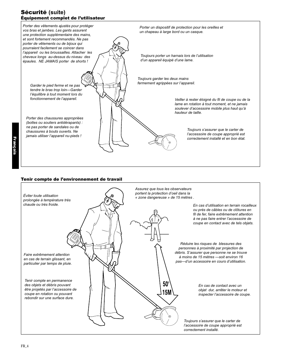 Sécurité (suite) | Shindaiwa 89307 User Manual | Page 44 / 60