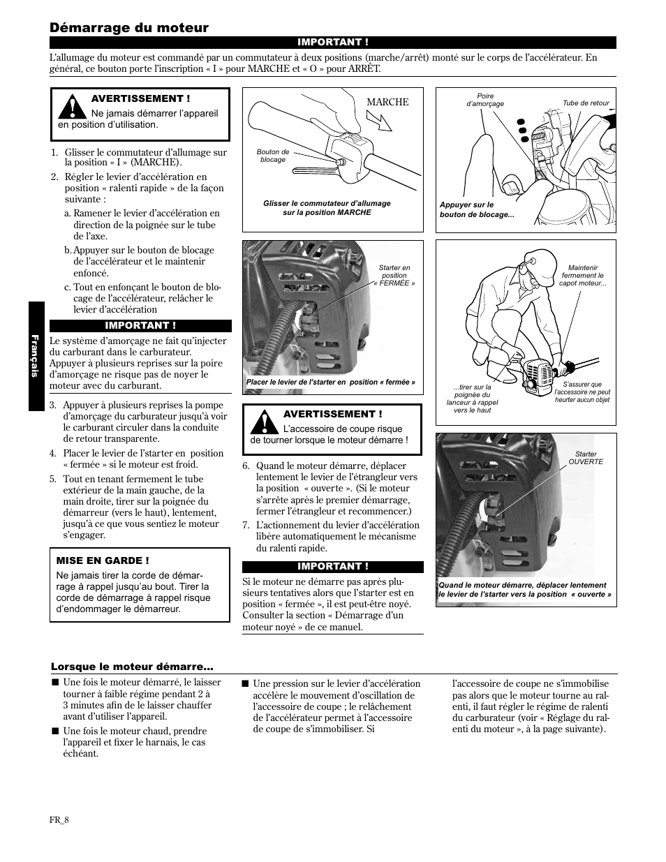 Démarrage du moteur | Shindaiwa 89307 User Manual | Page 48 / 60