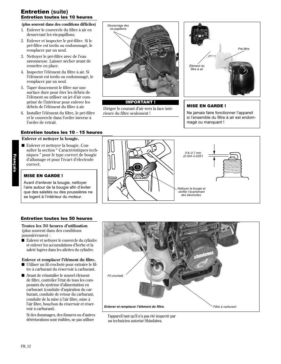 Entretien (suite) | Shindaiwa 89307 User Manual | Page 52 / 60