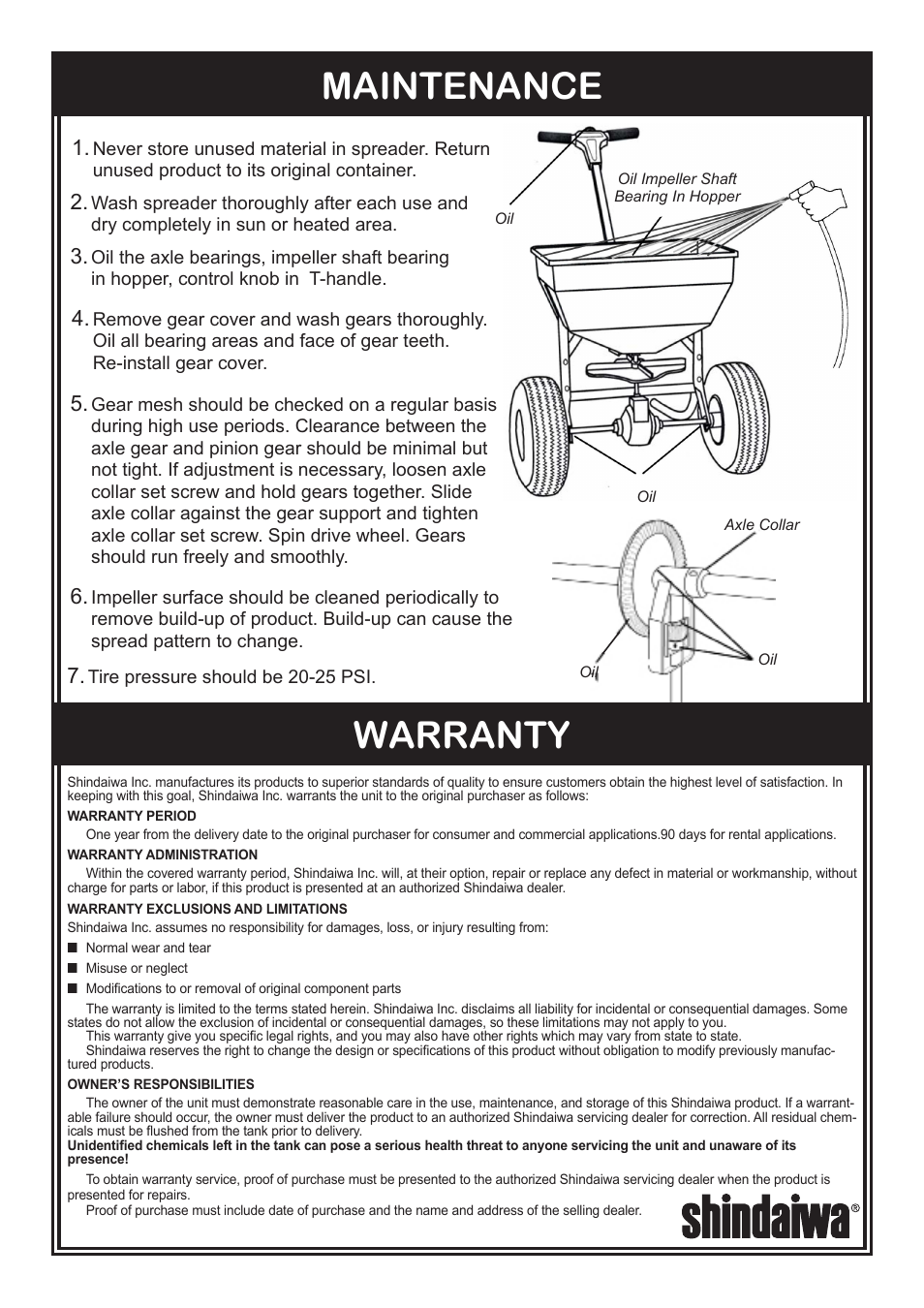 Maintenance warranty | Shindaiwa HomePro 76RS User Manual | Page 7 / 8