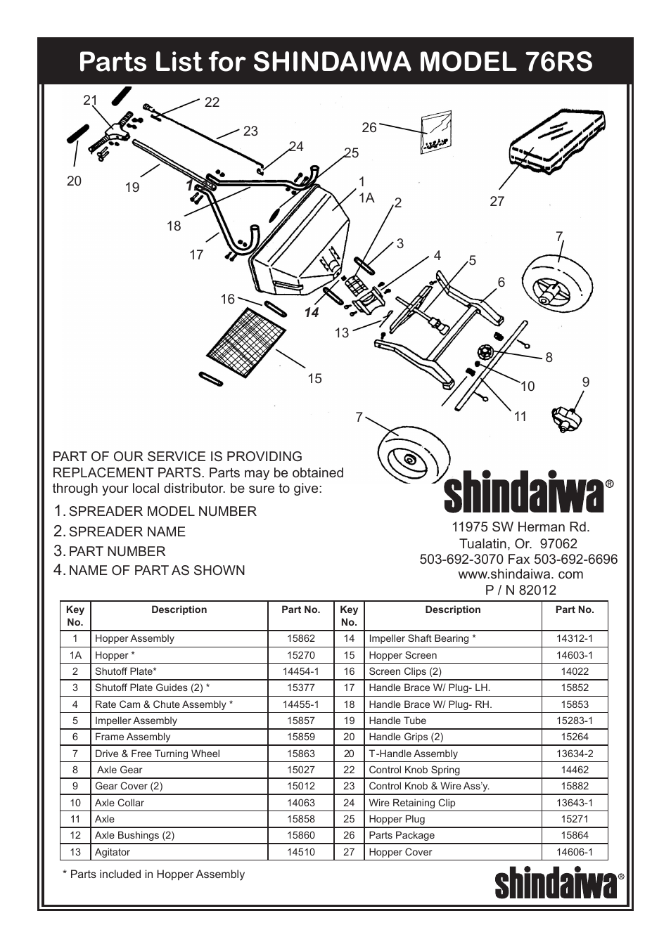 Parts list for shindaiwa model 76rs | Shindaiwa HomePro 76RS User Manual | Page 8 / 8