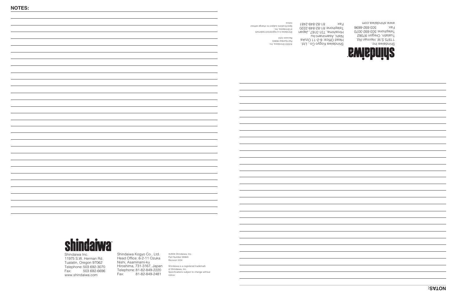 Notas | Shindaiwa 80845 User Manual | Page 16 / 16