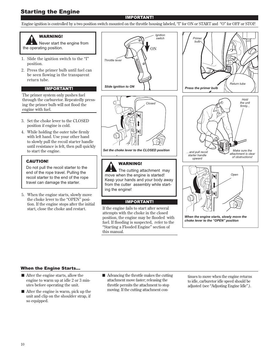 Starting the engine | Shindaiwa 89302 User Manual | Page 10 / 72