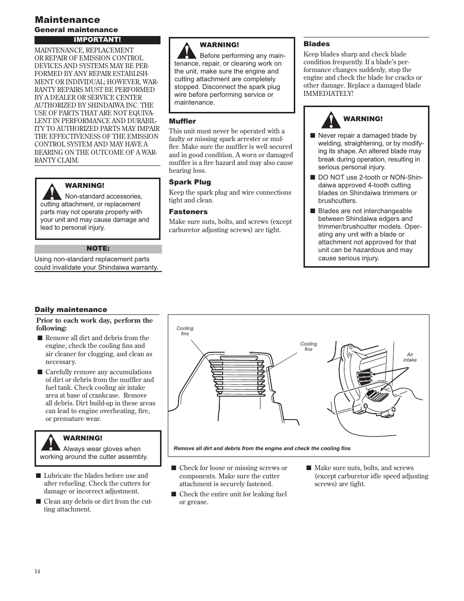 Maintenance | Shindaiwa 89302 User Manual | Page 14 / 72