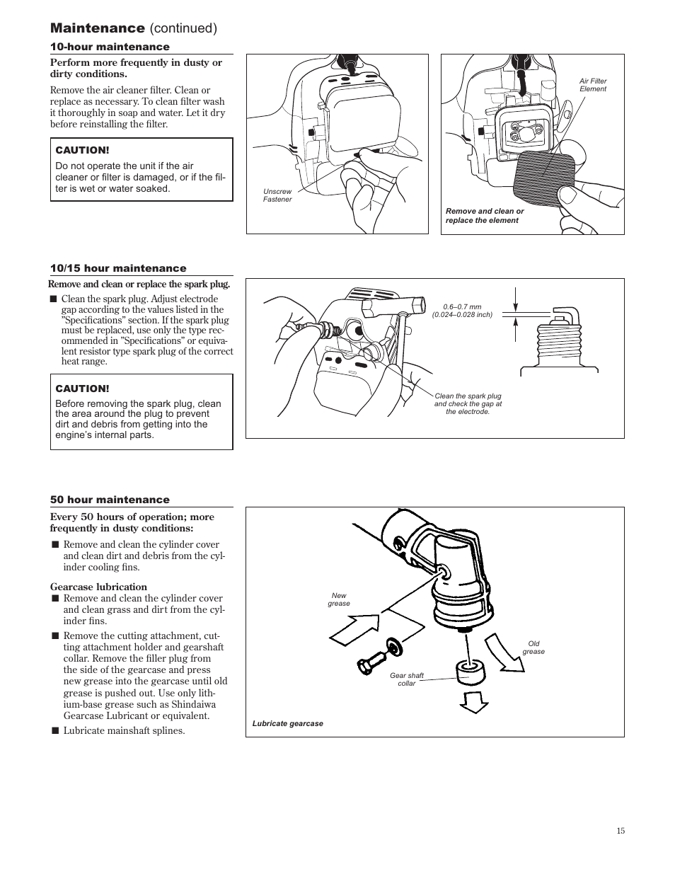 Maintenance (continued) | Shindaiwa 89302 User Manual | Page 15 / 72