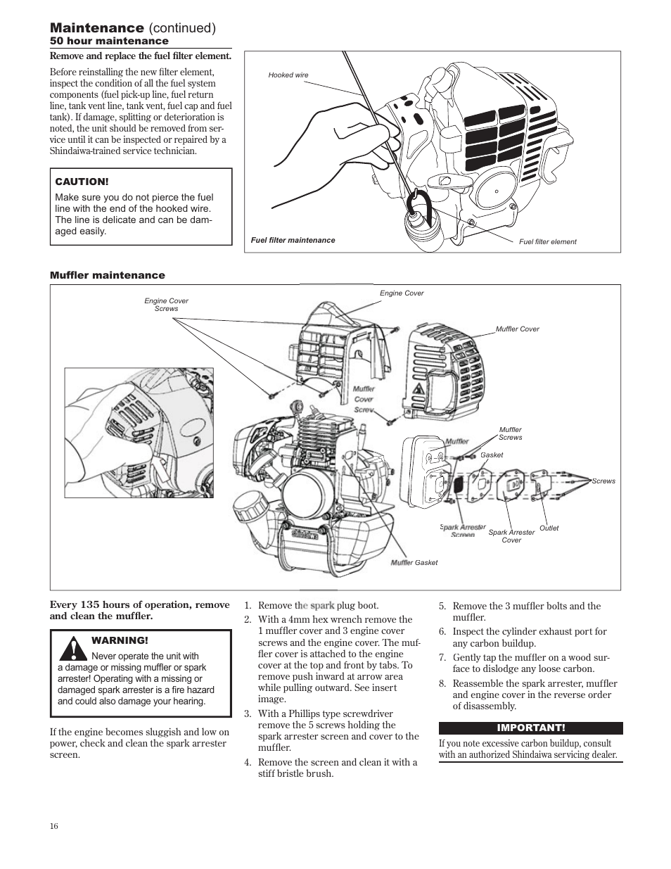 Maintenance (continued) | Shindaiwa 89302 User Manual | Page 16 / 72