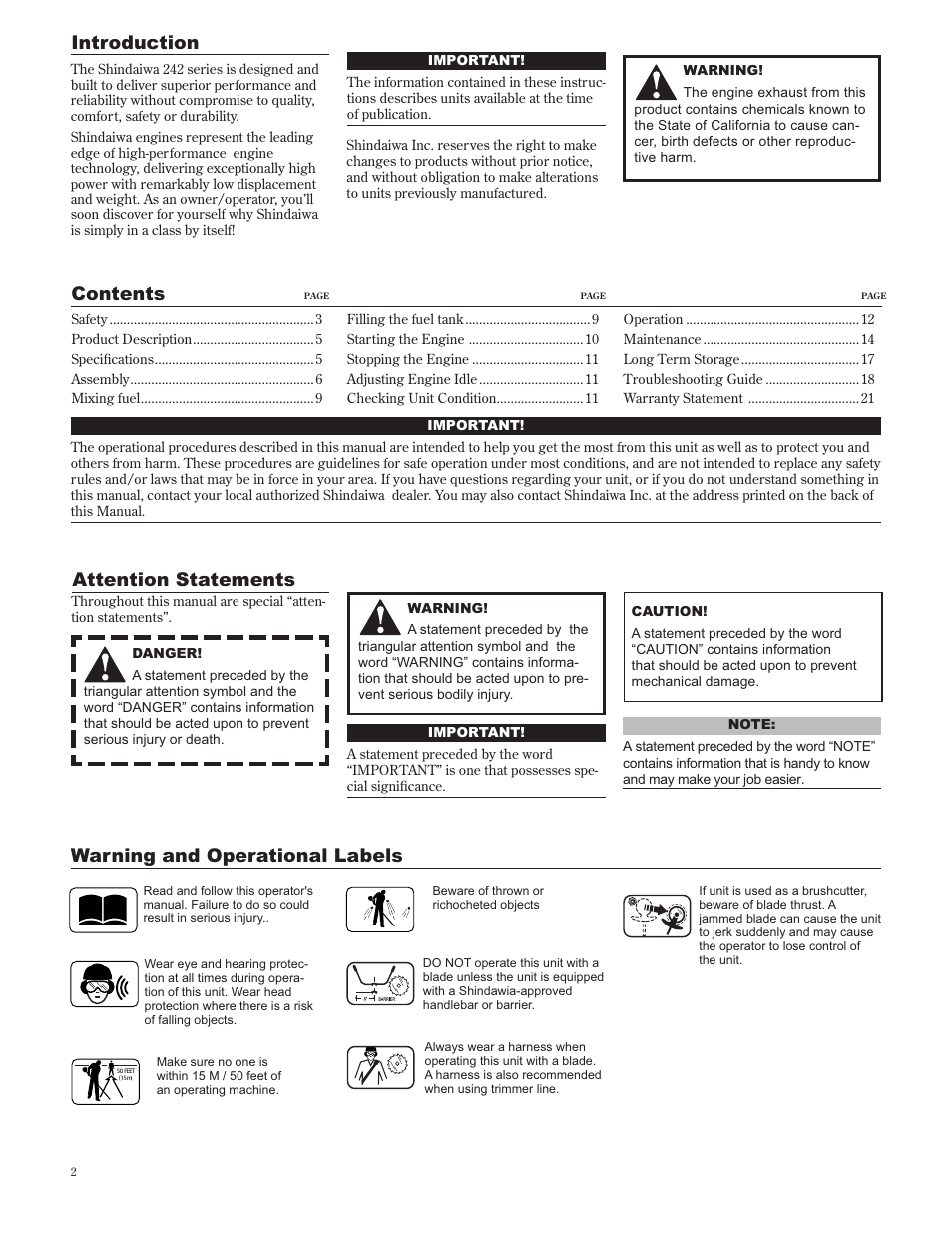 Shindaiwa 89302 User Manual | Page 2 / 72