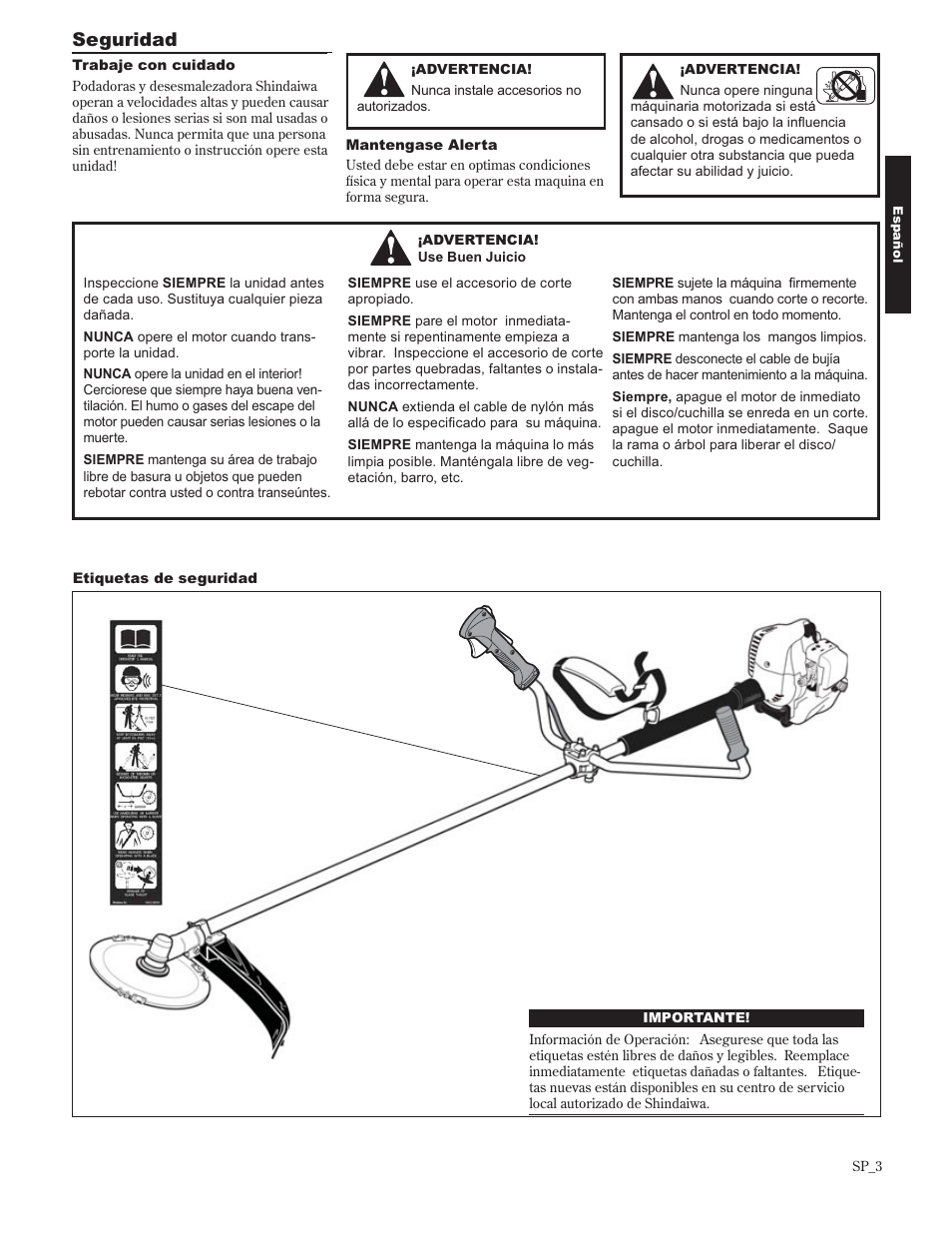 Seguridad | Shindaiwa 89302 User Manual | Page 27 / 72