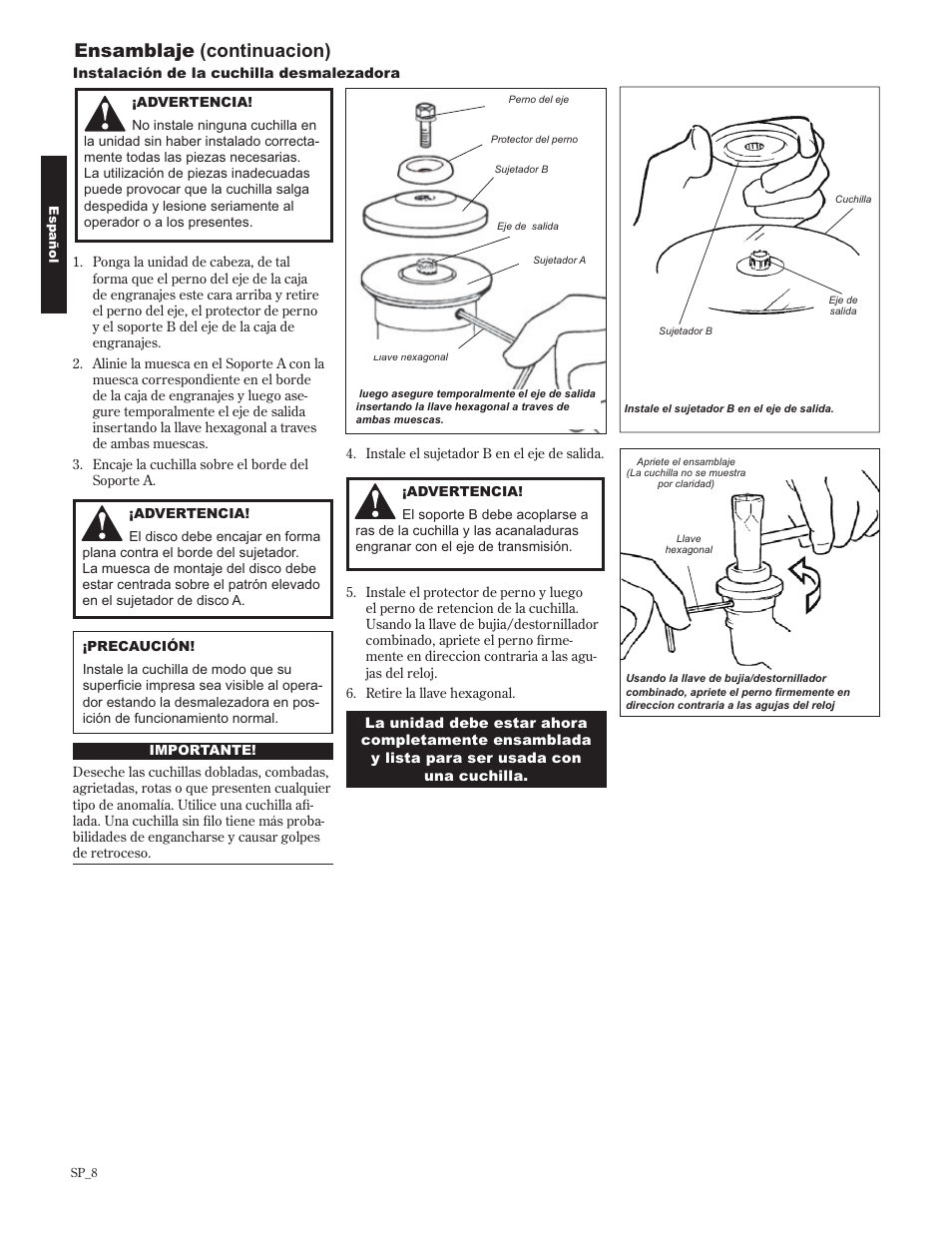 Ensamblaje (continuacion) | Shindaiwa 89302 User Manual | Page 32 / 72