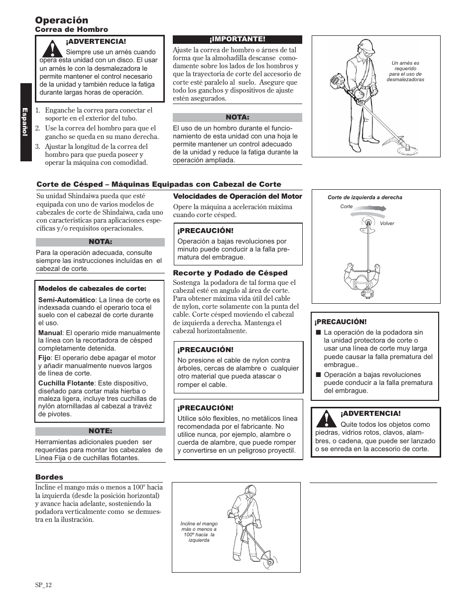 Operación | Shindaiwa 89302 User Manual | Page 36 / 72